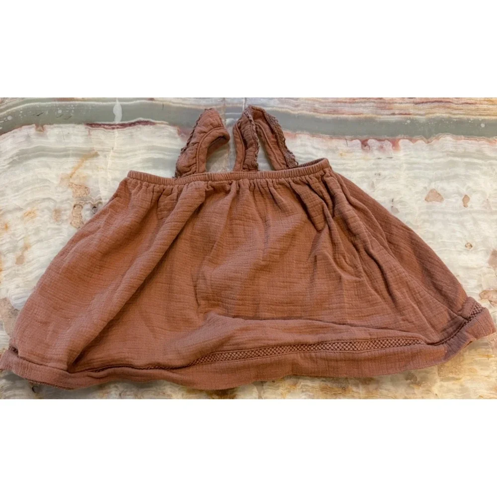 Quincy Mae Baby Girl Gauze Swing Dress Rust Brown Casual Ruffled 6-12 Months